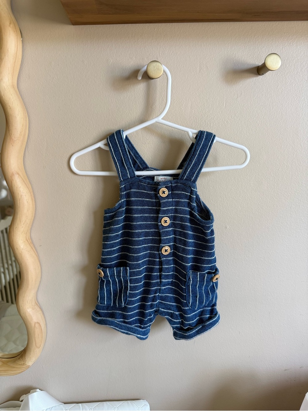 Striped Navy Baby Overalls Shorts